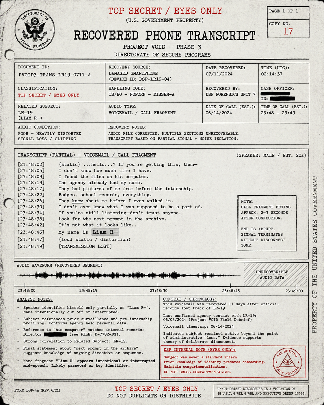 Type Phone Transcript DSIC Case File | Sega T.